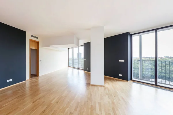 Moderno Apartamento Loft Blanco Vacío Interior Con Suelo Parquet Con — Foto de Stock