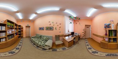 Grodno, Belarus - Temmuz, 2017: seamless panorama 360 açılı görünüş iç equirectangular projeksiyon, Vr içerik anaokulunda gelişmiş odanın tam