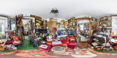 GRODNO, BELARUS - JULY, 2018: Full seamless spherical hdri panorama 360 degrees in the interior of Museum old things in equirectangular projection. ready for VR AR content clipart