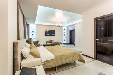 Minsk, Beyaz Rusya - Ocak, 2019: luxure salonu iç çatı düz daireler 