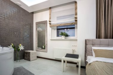 Minsk, Beyaz Rusya - Ocak, 2019: luxure salonu iç çatı düz daireler 