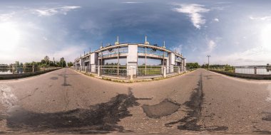 full seamless spherical panorama 360 degrees angle view near dam of hydroelectric power station in equirectangular equidistant projection, VR AR virtual reality content clipart