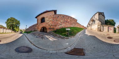 Tam sorunsuz 360 derece görünümü panorama city duvar dekoratif Ortaçağ tarzı mimari equirectangular küresel projeksiyon bastion yakınındaki açı. VR içeriği