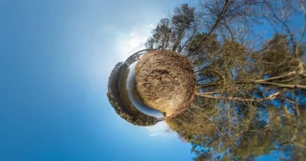 Маленька Планета Перетворення Викривленням Простору Повна Панорама Підйомом Небо Ландшафту — стокове відео