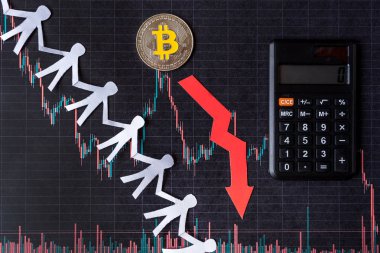 kârsız yatırım sanal para bitcoin amortisman. Kırmızı ok, gümüş bitcoin ve kağıt kalabalık kağıt forex grafik dizin arka plan üzerinde inmek. Cryptocurrency amortisman kavramı.