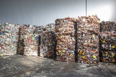 Plastik işleme tesisi atık arıtma, çöp balya. Separatee ve depolama daha fazla bertarafı için çöp geri dönüşüm, sıralama çöp. Sıralama ve atık işleme için iş.