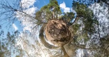 Hiçbir Vr. uzay eğriliği olan küçük gezegen dönüşümü. tam uçuşu panorama city Park peyzaj gökyüzüne kadar artış