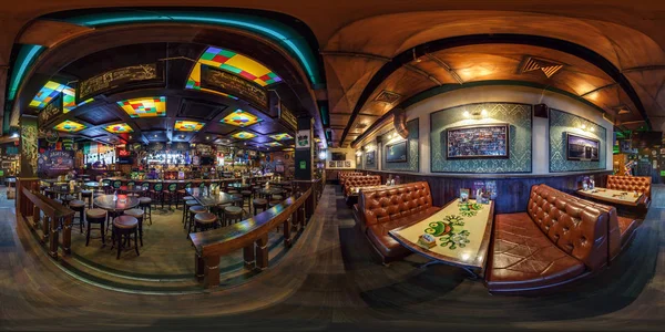 MINSK, BELARUS - AUGUST, 2018: full seamless spherical hdri panorama 360 degrees angle view in modern nightclub pub restaurant with dark loft design style in equirectangular projection. vr ar content — Stock Photo, Image