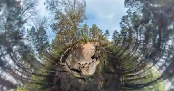 Little Planet Transformation Curvature Space Full Flyby Panorama Rise Sky — Stock Video