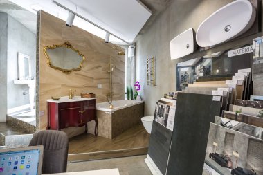 Grodno, Belarus-Aralık, 2018: elit sıhhi tesisat Shop showroom içinde iç