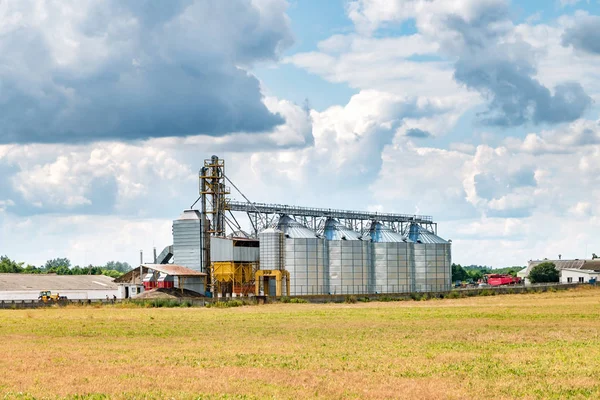 Agro-feldolgozó üzem a feldolgozás és szárítás a tisztításhoz és a tároláshoz, a mezőgazdasági termékek, a lisztet, a gabona és a gabona silók — Stock Fotó