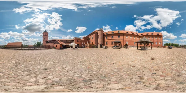 TYKOCIN, POLAND -  JULY 2019: full seamless spherical hdri panorama 360 degrees angle view near renovated medieval knight's castle in equirectangular projection, AR VR content — Stock Photo, Image