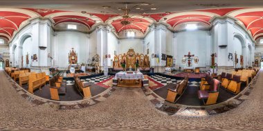 LVIV, UKRAINE - AUGUST 2019: Full spherical seamless hdri panorama 360 degrees angle inside interior of old gothic uniate church  in equirectangular projection, VR AR content clipart