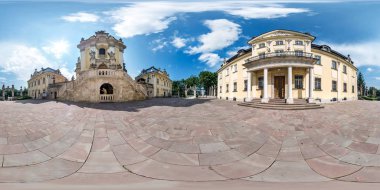 LVIV, UKRAINE - AUGUST 2019: Full spherical seamless hdri panorama 360 degrees near old gothic uniate of St. George Cathedral in equirectangular projection, VR AR content with zenith and nadir clipart