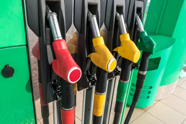 Gas and petrol station. Guns for refueling at a gas station. Det