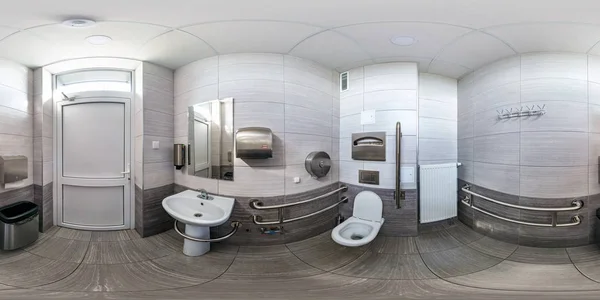 Equirectangular projektifo engelliler için modern kamu tuvalette iç wc tuvalette tam sorunsuz küresel hdri panorama 360 derece açı görünümü — Stok fotoğraf
