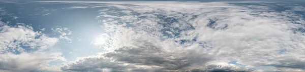 Seamless cloudy blue sky hdri panorama 360 degrees angle view with zenith and beautiful clouds for use in 3d graphics as sky dome or edit drone shot — Stock Photo, Image