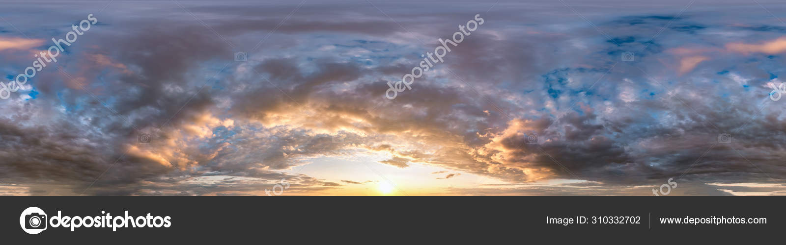 Céu azul com nuvens cumulus como panorama hdri 360 sem costura com