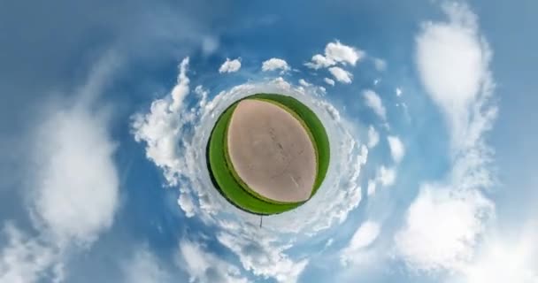Маленькая Планета Трансформация Искривлением Пространства Абстрактное Кручение Вращение Полной Панорамы — стоковое видео