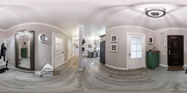 Grodno, Belarus - Ocak 2019: Eksiksiz küresel hdri panorama 360 derece açılı modern giriş koridoru koridoru odaları eşdörtgen projeksiyon, Ar Vr içeriği