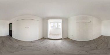 empty white room without furniture. full seamless spherical hdri panorama 360 degrees in interior room in modern apartments in equirectangular projection clipart