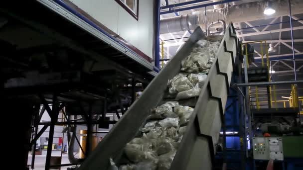 Moving Conveyor Transporter Modern Waste Recycling Processing Plant Separate Sorting — Stock Video