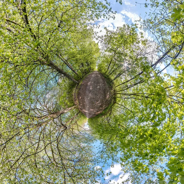 Liten Planet Omvandling Sfäriska Panorama 360 Grader Sfärisk Abstrakt Flygbild — Stockfoto