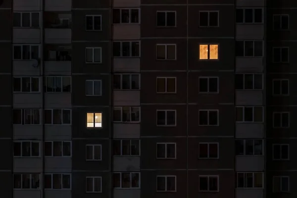 Flat Night Panorama Light Windows Multistory Buildings Life Big City — Stock Photo, Image