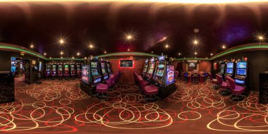 LAS VEGAS, ABD - Mayıs 2017: Tam dikişsiz hdri panorama 360 derece içerideki seçkin lüks VIP kumarhanesi eşit dikdörtgen şeklinde projeksiyonlu slot makineleri. VR içeriği