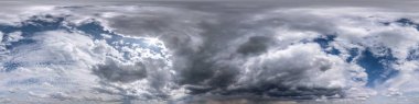 blue sky with beautiful dark clouds before storm. Seamless hdri panorama 360 degrees angle view with zenith for use in 3d graphics or game development as sky dome or edit drone shot clipart
