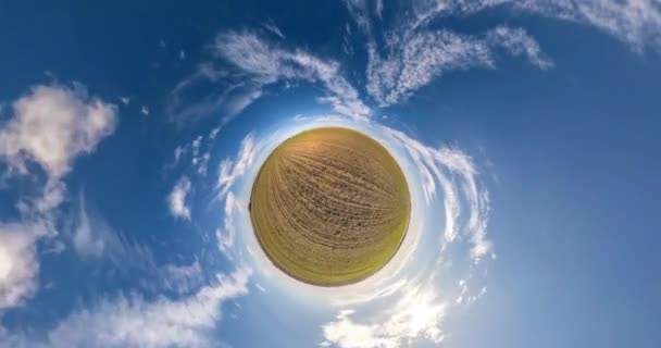 Pequeno Planeta Verde Gira Entre Belas Nuvens Fofas Noite Pequeno — Vídeo de Stock