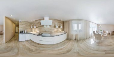 MINSK, BELARUS - HAZİRAN 2020: tam pürüzsüz küresel hdri panorama 360 derecelik açı açısı modern düz dairelerde eşit dikdörtgenli projeksiyon, VR içeriği