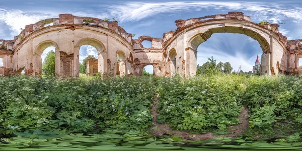 Sömlös Sfärisk Hdri Panorama 360 Grader Vinkel Nära Tegelvägg Förstörd — Stockfoto