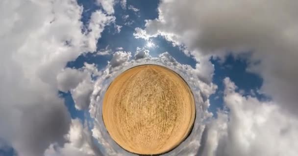 Yellow Little Planet Revolves Blue Sky White Clouds Little Planet — Stock Video