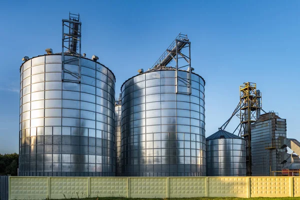 Modern Granary Elevator Silver Silos Agro Processing Manufacturing Plant Processing — Stock Photo, Image