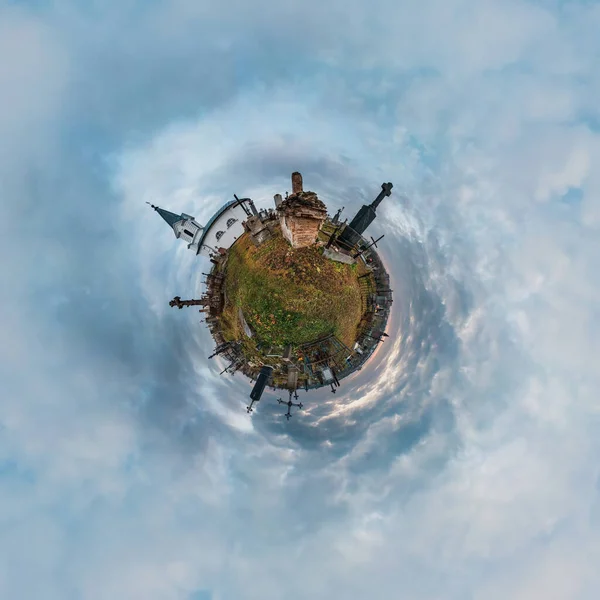 Pequeña Transformación Planetaria Del Panorama Esférico 360 Grados Vista Aérea — Foto de Stock