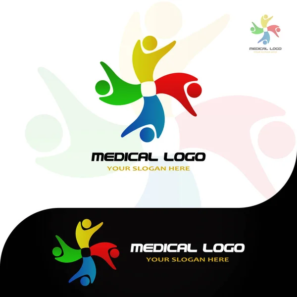 Logo Has Picture Several People Forming Medical Symbol Logo Good — Stock Vector
