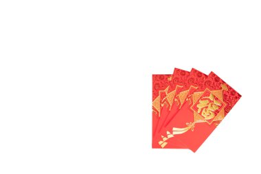 Mutlu Çin yeni yılı, kırmızı zarf tutan el ya da beyaz arka plan üzerinde izole Angpao