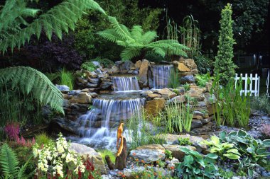 Show garden waterfalls with tre clipart