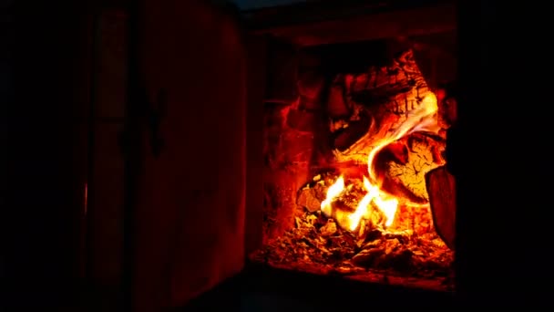 Spalování dřeva v peci. — Stock video