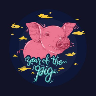Mutlu yeni yıl 2019, yıl domuz, illüstrasyon tasarlamak vektör