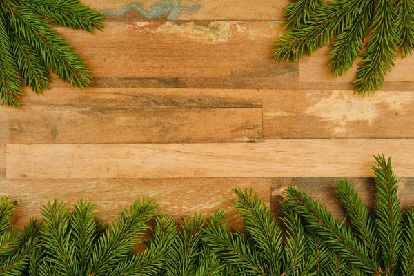 云枝在木制表面 圣诞节背景 复制空间 — 图库照片