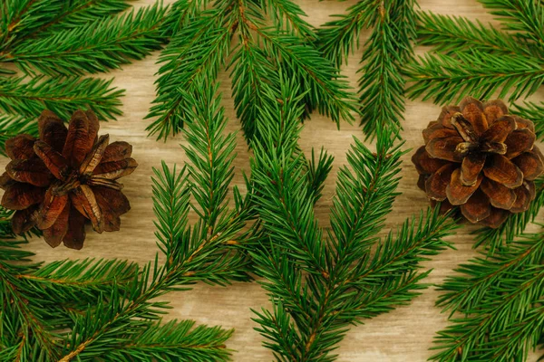 Concepto Navidad Año Nuevo Fondo Madera Con Atributos Navideños — Foto de Stock