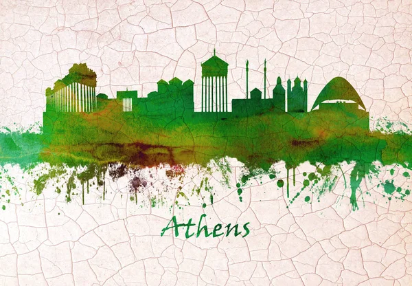 Athènes Grèce Skyline Dessiné Main — Photo