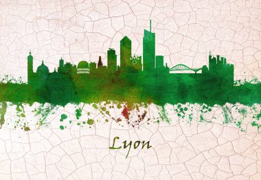 Lyon silueti, Rhone departmanı ve Auvergne-Rhone-Alpes bölgesinin başkenti, doğu-orta Fransa