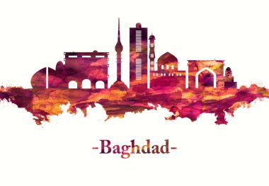 Red skyline of Baghdad, capital and the largest city of Iraq clipart