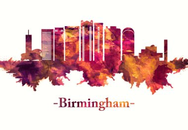 Birmingham, İngiltere West Midlands bölgesinde büyük bir şehir kırmızı silueti