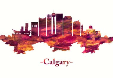 Calgary, çok sayıda gökdelenler ile kozmopolit alberta şehir kırmızı silueti