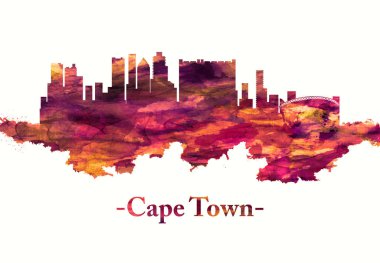 Cape Town Kırmızı silueti Güney Afrikagüneybatı kıyısında bir liman kenti, heybetli Masa Dağı altında bir yarımada üzerinde