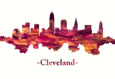 Cleveland, Ohio ABD eyaletinde büyük bir şehir kırmızı silueti